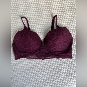 Victoria's Secret PINK Bralette Women's LARGE Wine Floral Lace Padded Underwire